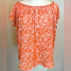 LC Lauren Conrad Peach Floral Print XL Boho Whimsical Prairie French Country Top